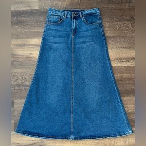 Medium Wash A-Line Jean Maxi Skirt